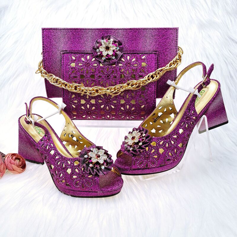 Cross-border women's banquet shoes and bags with elegant high heels large diamond accessories for wedding or commuting