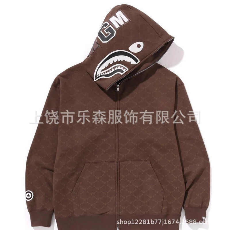 European and American Spring New Trendy Brand Camouflage Zipper Hooded Sweatshirt Shark Head Loose Style for Men and Women