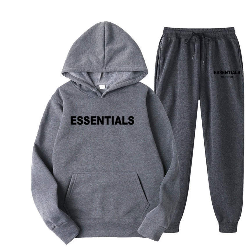 Свитшот-комплект (Fear of God ESSENTIALS) унисекс с двойной линией и бархатной худи & джоггеры, размеры S–XXXL