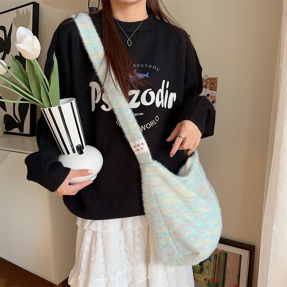 310272 ins Cute Rainbow plush Bag, Women's Autumn and Winter New large-capacity single-shoulder bag, commuter bag, crossbody bag Specification drawing