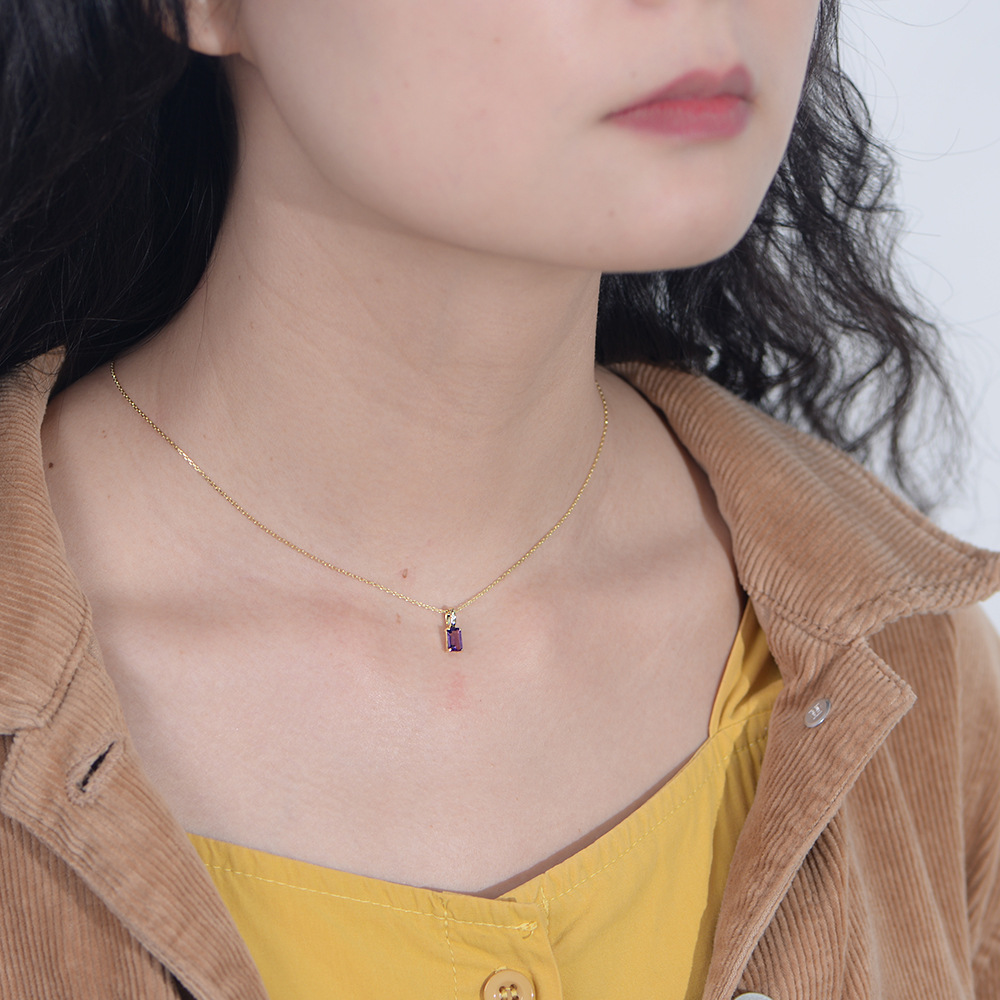0.03µm Gold Plating Thickness Electroplating Gold Plating Process 14K Real Gold Plated Plating Material 925 Sterling Silver Crystal Inlay Rectangle Pendant Necklace