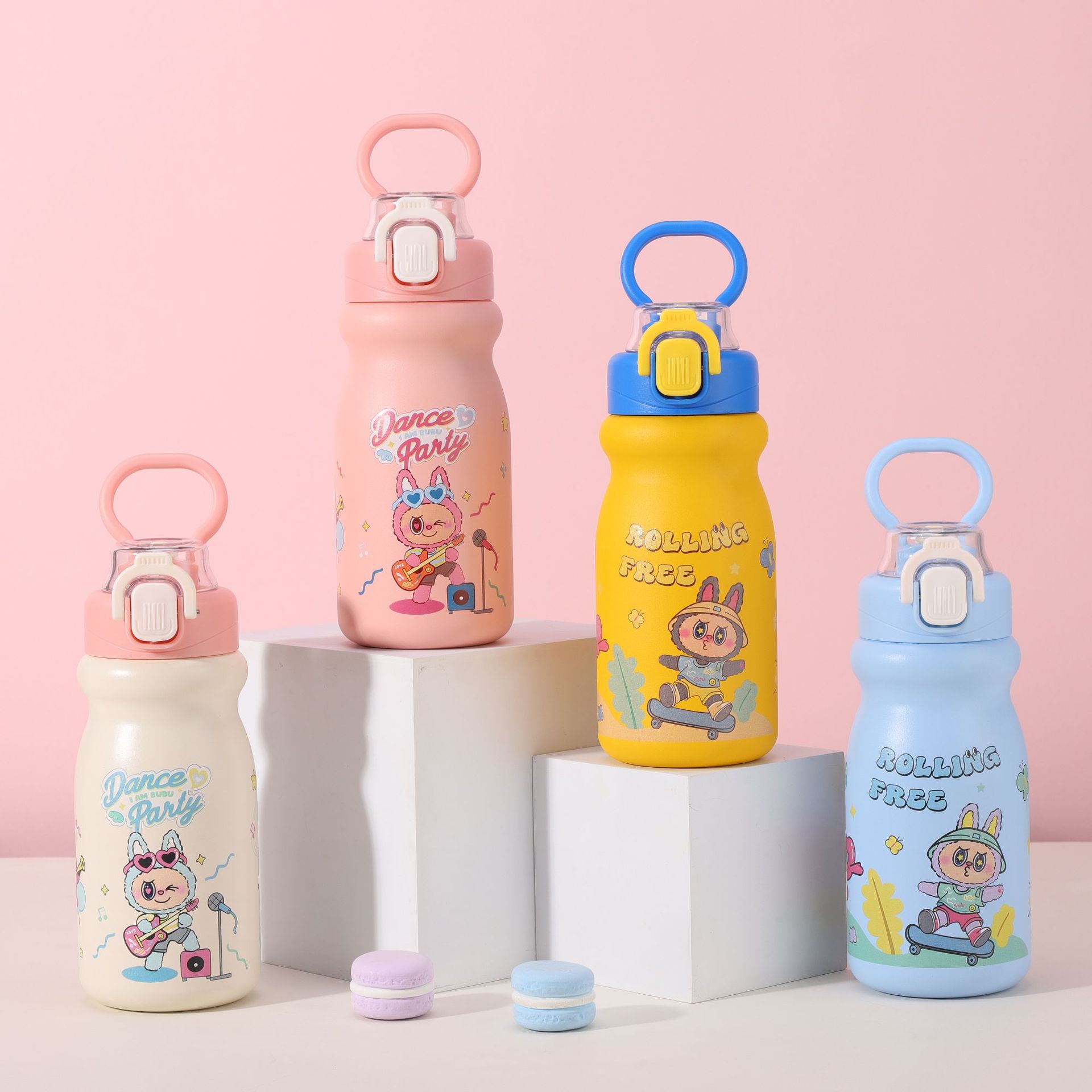 户外便携式手提吸管杯家用卡通可爱学生弹盖水杯316不锈钢保温杯