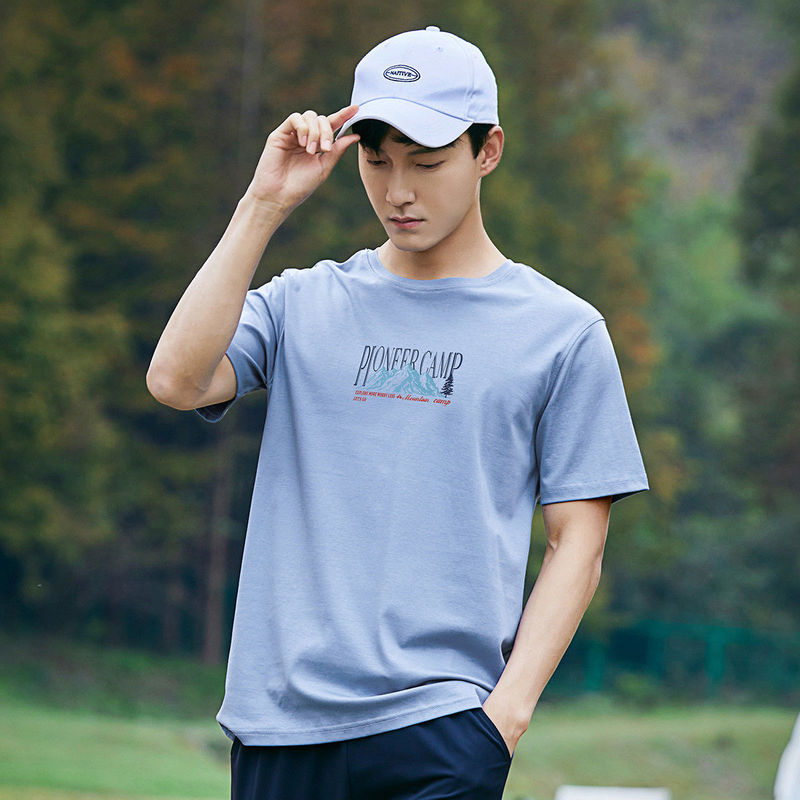 Tuo Road Retro Mountain Printed Crewneck Men's T-Shirt Cotton Comfortable Short-sleeved T-shirt Pullover All-match