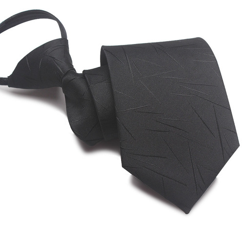 Men's pure black tie wholesale 8CM lazy zipper tie 7cm easy to pull without knotting business formal wear