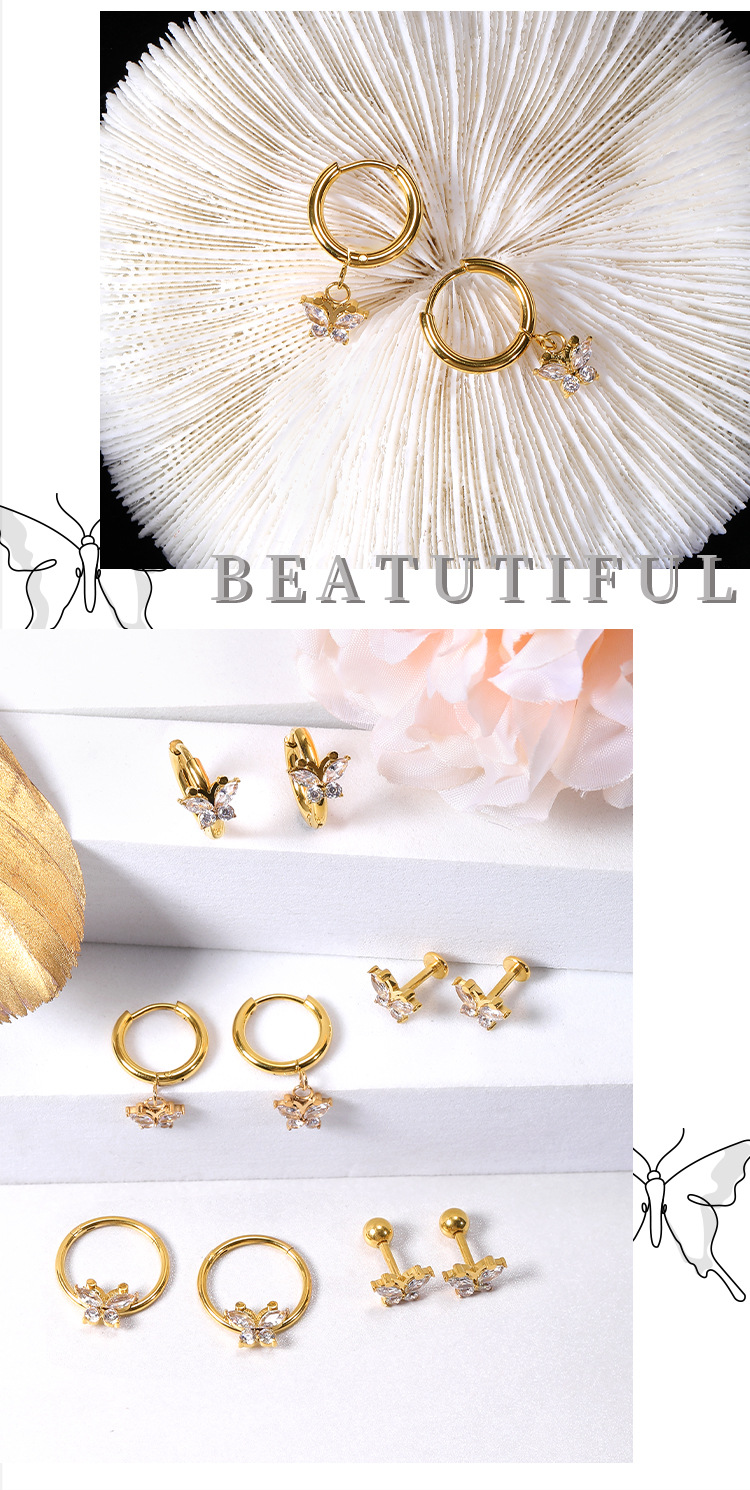 Zesen High Quality Zircon Stainless Steel Stud Earrings Butterfly Design All-match Ear Jewelry detail image 9