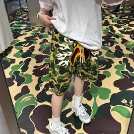 【数码印花】独立站爆款款日系潮牌BAPE鲨鱼迷彩短裤 图片仅参考