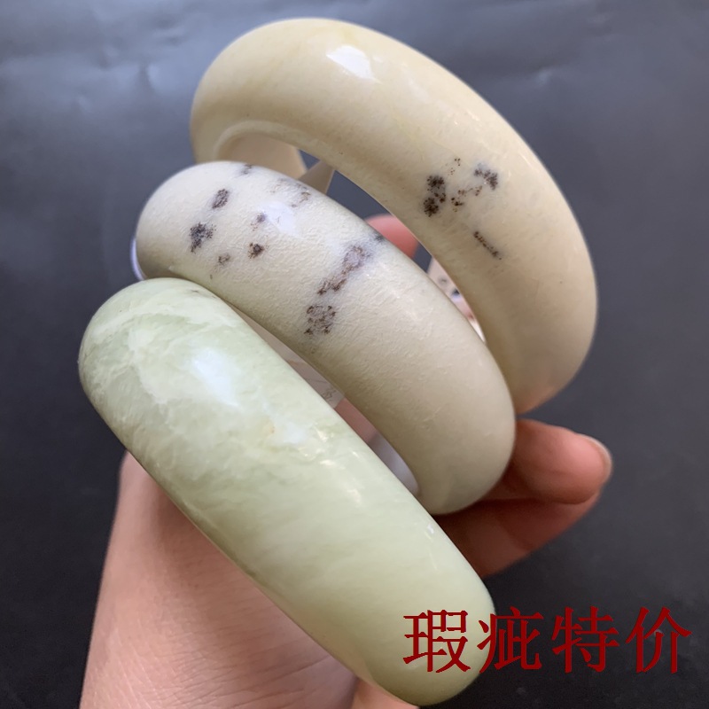 TXY10瑕疵特价地摊天然岫玉辽阳草花轮胎手镯加宽福镯可盘可养厂