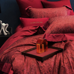 Light luxury high-end 100-count long-staple cotton four-piece set pure cotton wedding red printed quilt cover wedding 1.8 bedding