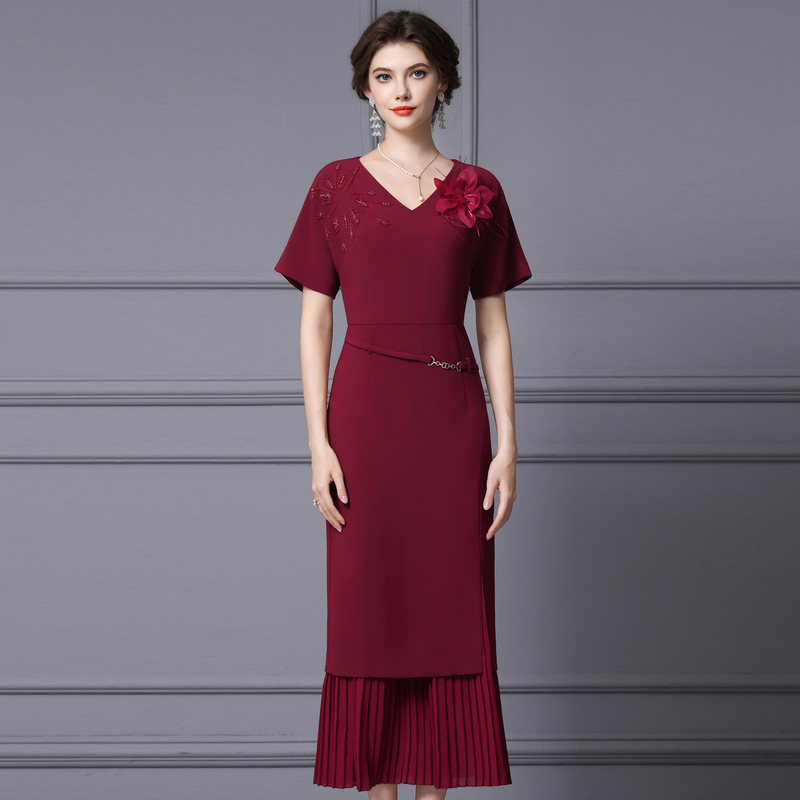 Zhili Formal Occasion Elegant Dress for Women, Summer 2026 New Style, Burgundy Corsage, Long Banquet Light Gown