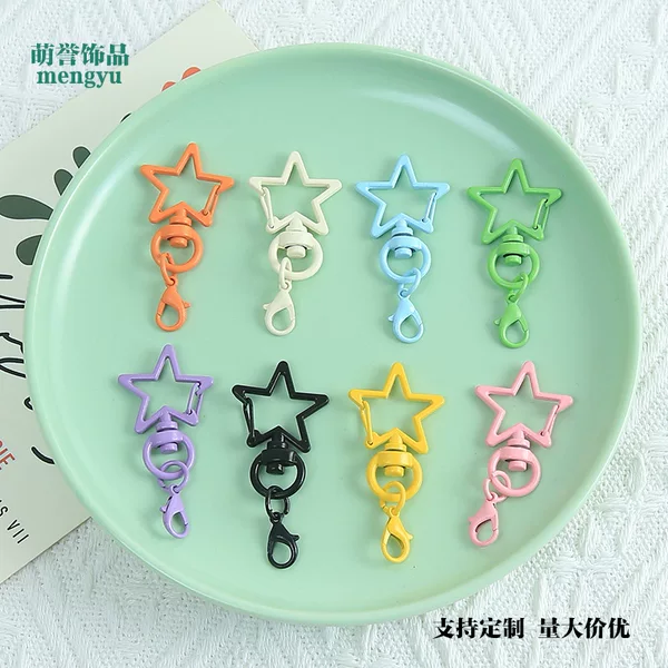 Colorful Painted Five-Pointed Star with Crayfish Clasp Jewelry Pendant DIY Accessories Rotatable Alloy Keychain Wholesale