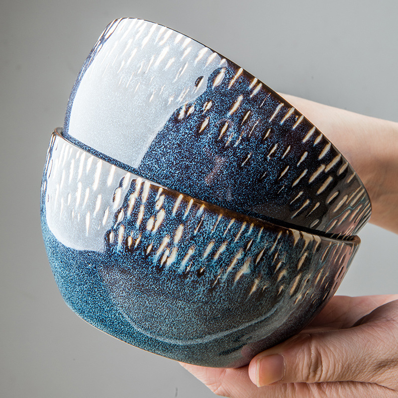 Tazón de cerámica vidriada de horno pintado a mano estrellado exportación de comercio exterior Tazón de arroz doméstico de 5 pulgadas Tazón de comida Tazón pequeño personalizado