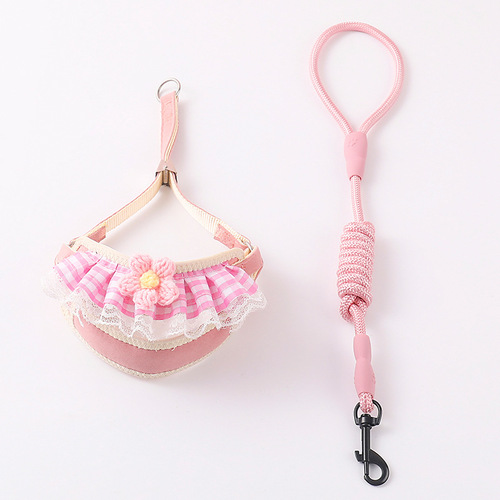 Cat leash summer cartoon cherry flower scarf chest and back anti-breakaway cat leash small dog pet supplies
