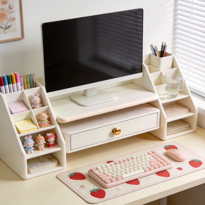 Computer height-adjustable stand for home desktop with drawer, monitor stand, student dormitory gaming laptop elevated storage rack Computer height-adjustable stand for home desktop with drawer, monitor stand, student dormitory gaming laptop elevated storage rack