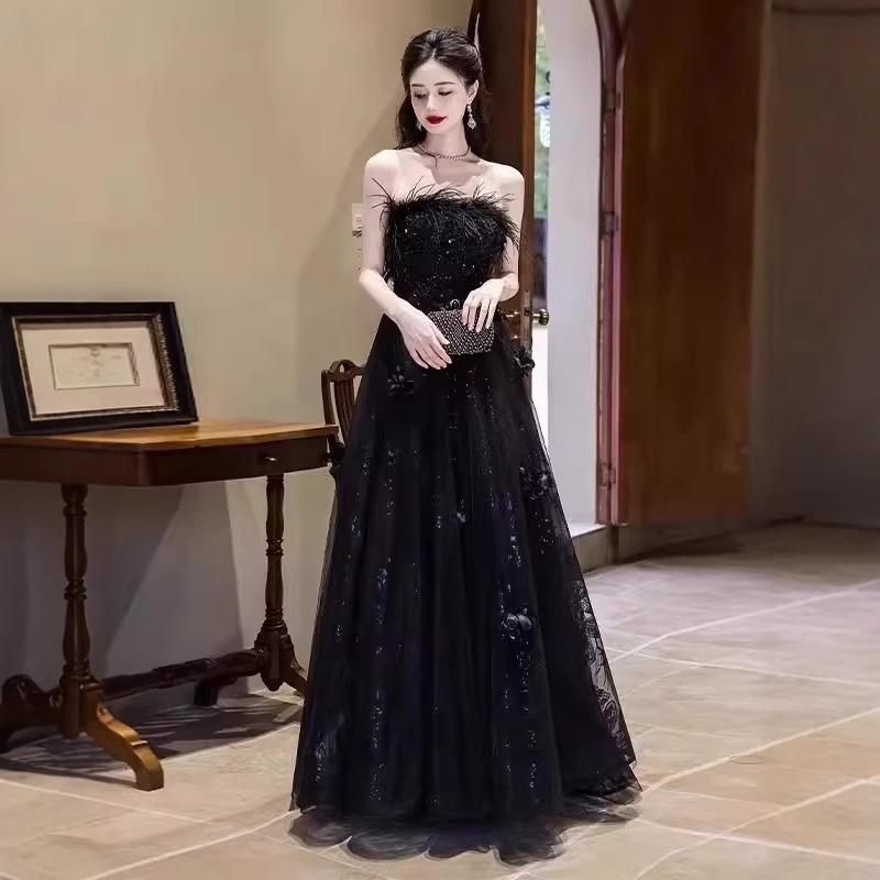 Váy dạ hội quây dáng suông midi chất satin mềm mại — đen