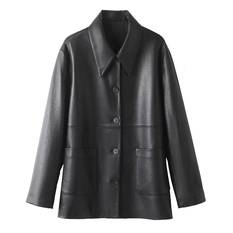 Genuine Leather Jacket for Women 2026 Autumn and Winter New Style Casual Loose Large Size Shirt Mid-Length Sheepskin Windbreaker Jacket Trendy