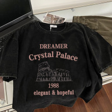 纯棉做旧水洗黑T恤欧美情侣装短袖夏季新款潮酷大码宽松上衣服女