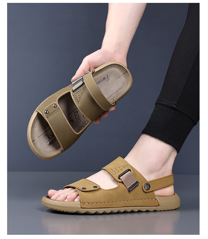 Dép sandal nam quai ngang đế mềm đi được hai kiểu, thoáng khí chống trượt — 5555 màu kaki, 5555 màu vàng chi tiết 2