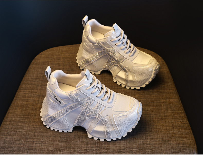 Giày sneaker nữ đế dày chunky đính đá rhinestone phong cách thể thao thời trang — màu be chi tiết 4