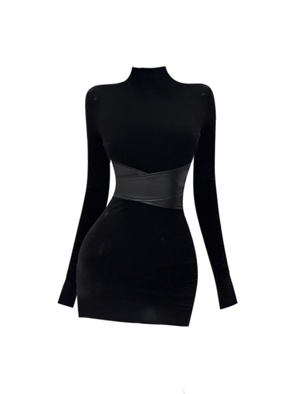 French Black High-Neck Bottoming Dress for Women 2025 Autumn and Winter Elegant Slimming Look Waist-Covering Hip Short Skirt French Black High-Neck Bottoming Dress for Women 2025 Autumn and Winter Elegant Slimming Look Waist-Covering Hip Short Skirt