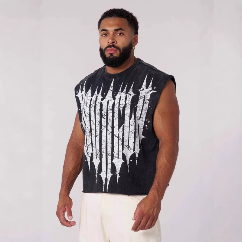Youngla Trendy Men's Fitness Vest American Retro Outdoor Sports Short T-Shirt Summer Fashion Printed Vest Youngla Trendy Men's Fitness Vest American Retro Outdoor Sports Short T-Shirt Summer Fashion Printed Vest