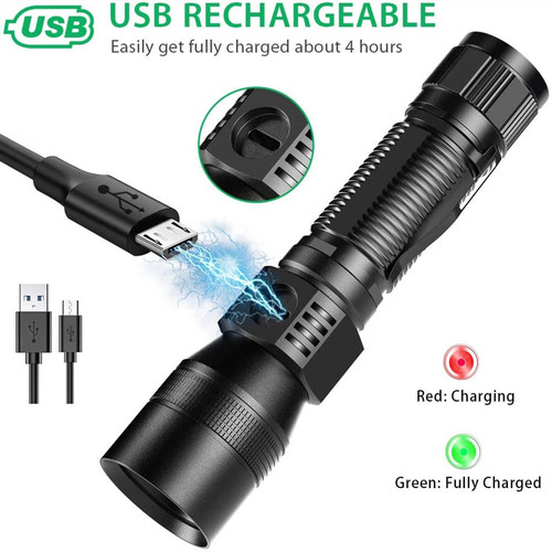 Cross-border USB rechargeable flashlight UV strong light red light UV bright waterproof 7-function COB flashlight