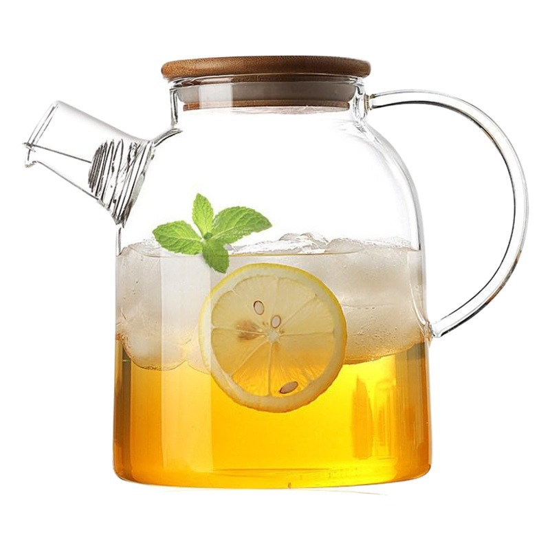Vidrio grueso tetera cubierta de bambú olla de vidrio borosilicato olla de agua fría botella de agua fría fábrica pelo liso