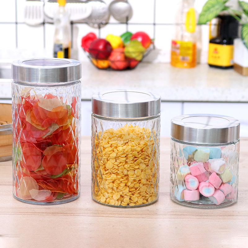 玻璃透明密封不锈钢圆形储存罐子 五谷干果零食收纳 厨房储物