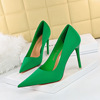 18249-2 Korean Edition Fashion Slim Fit， Elegant and Slim High Heels， Thin Heels， Super High Heels， Satin， Shallow Mouth