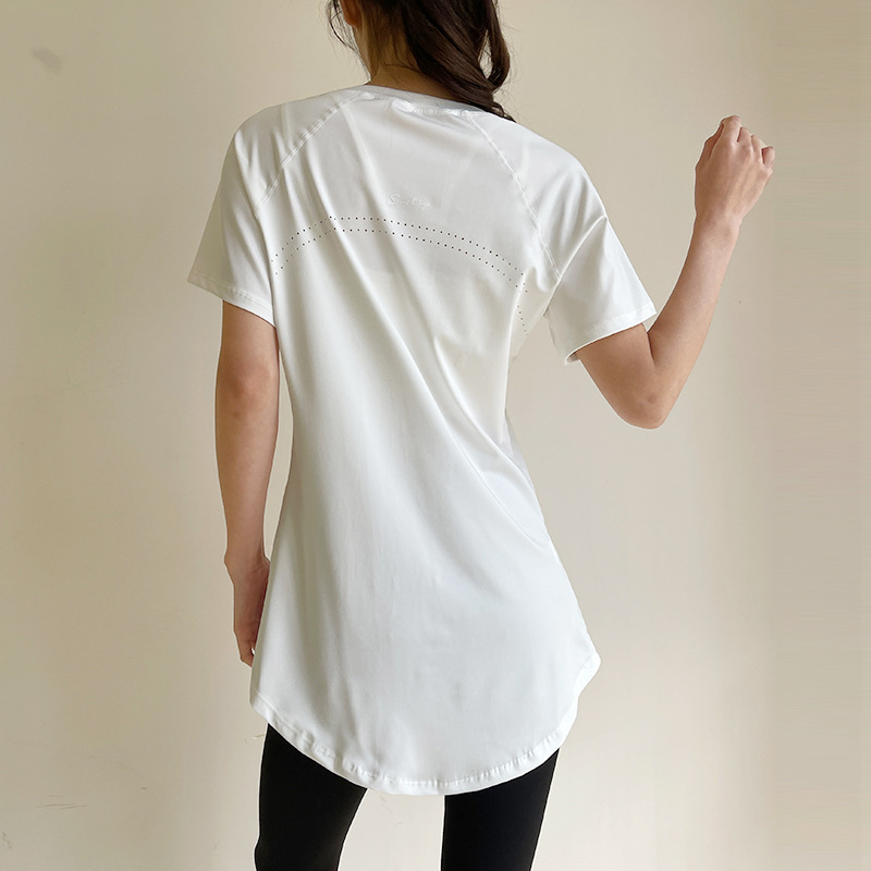 Advanced Yoga Suit Women's Mid-length Quick-drying Short-sleeved T-shirt Slimming Hip Covering Running Sports Top Fitness Suit for Summer