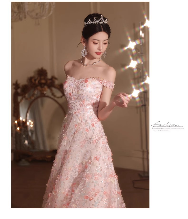 Đầm dạ hội không dây kiểu Pháp dáng suông midi, thiết kế sang trọng nhẹ nhàng — Màu hồng chi tiết 3