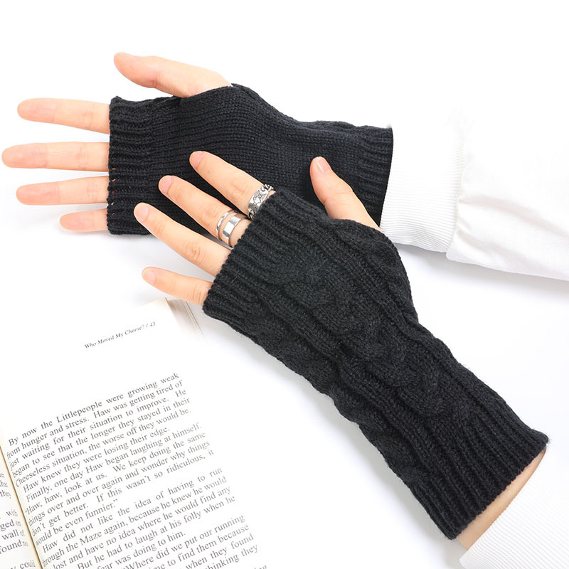 Dark Black Yamamoto Half Finger Gloves for Women, Ins Trendy Harajuku Style, Men's Crochet Gloves, Knitted Wrist Guards, Revealing Finger