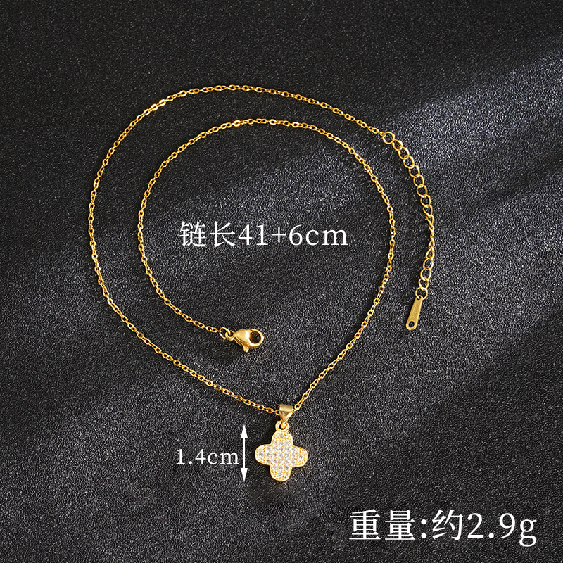 Moda de oro de arena de Vietnam, color de lujo ligero, incrustaciones de diamantes, collar de flores de cuatro hojas, pendientes, joyas transfronterizas para mujeres que no se desvanecen durante mucho tiempo