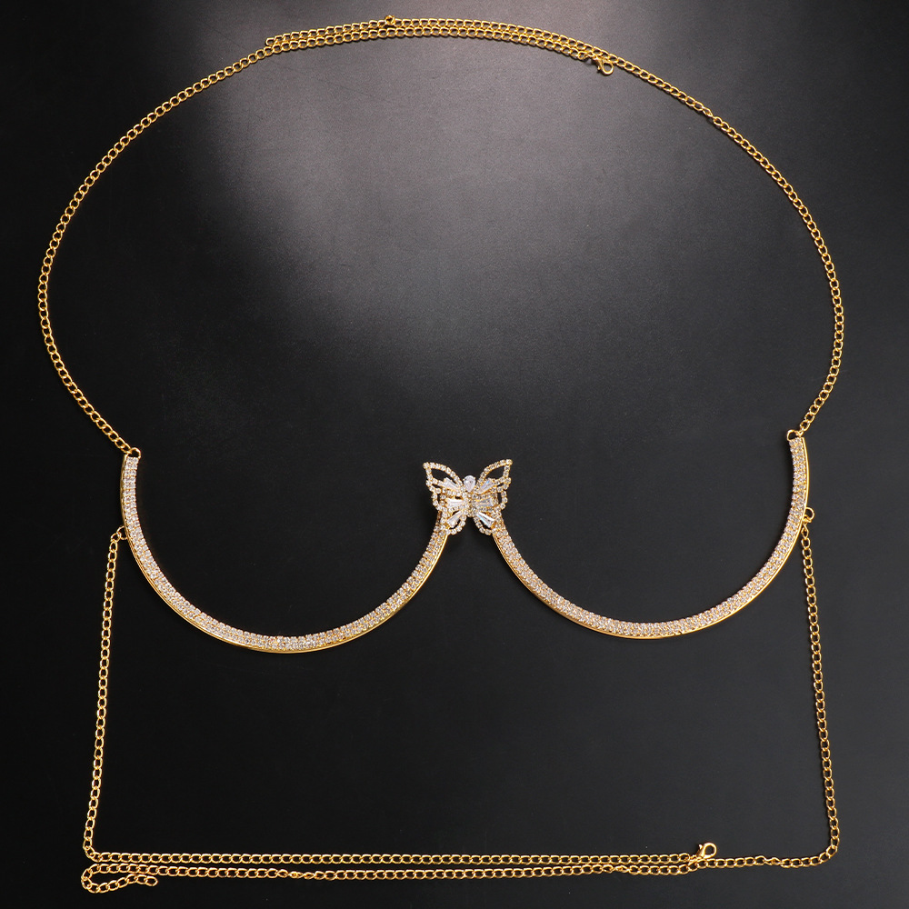 Transfronterizo caliente ZIRCON mariposa soporte de pecho discoteca sexy rhinestone cuerpo cadena transfronteriza accesorios cuerpo cadena