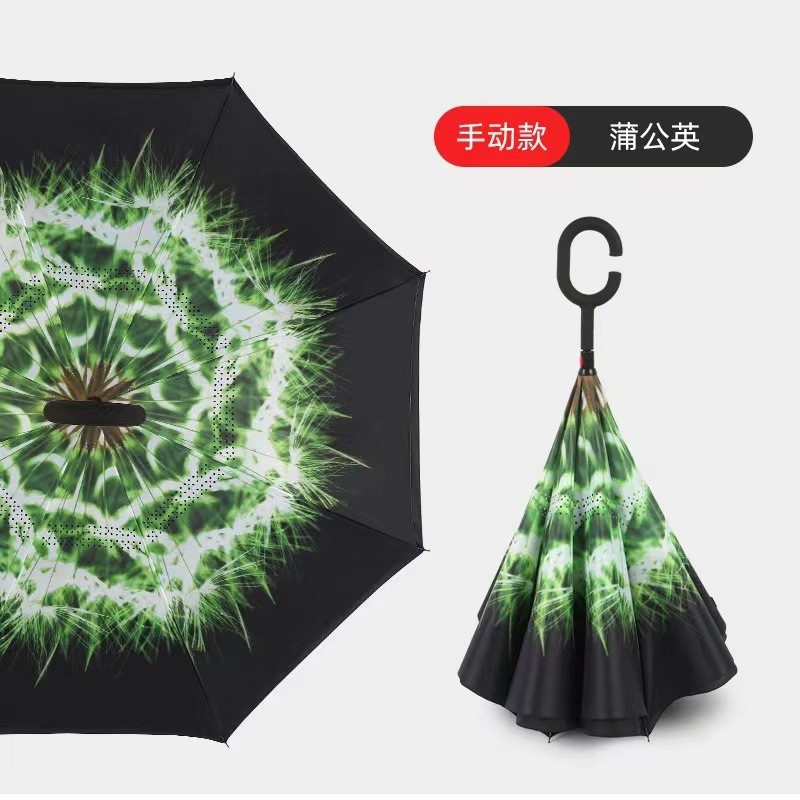 Paraguas inverso recto, paraguas soleado y lluvioso de doble capa manos libres, paraguas publicitario inverso doble para automóvil, logotipo imprimible al por mayor