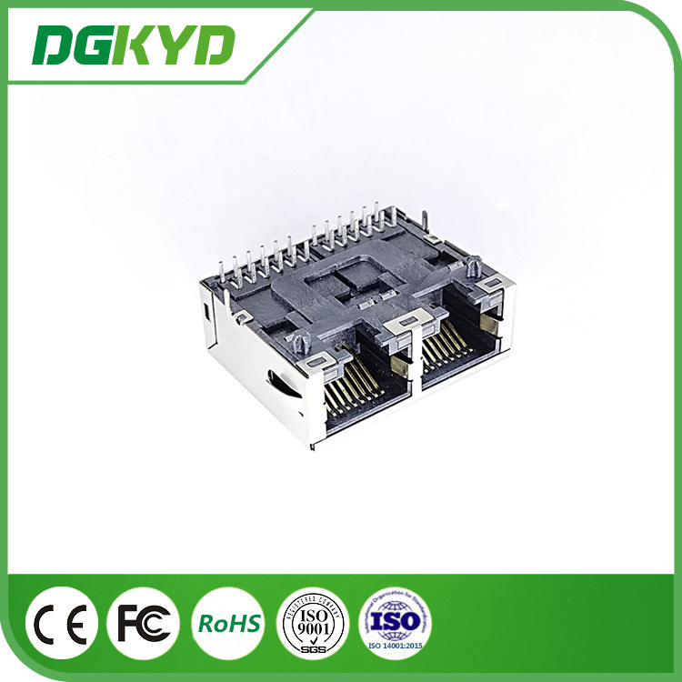 Dual Port RJ45 Network Connector Gigabit Ethernet Integrated Transformer Without Lamp Shrapnel Dual Port RJ45 Network Connector Gigabit Ethernet Integrated Transformer Without Lamp Shrapnel