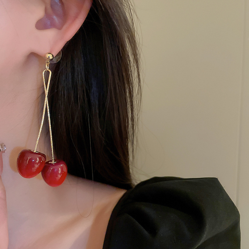 Plating Design 1 Pair Exaggerated Sweet Cherry Plating Arylic Alloy Drop Earrings