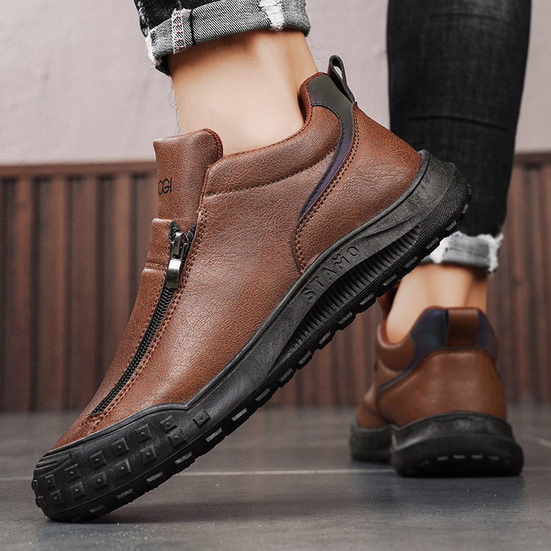 Transfronterizos primavera y otoño nuevos deportes ocio cremallera perezosos un pedazo impermeable antideslizante desgaste zapatos de moda de hombre