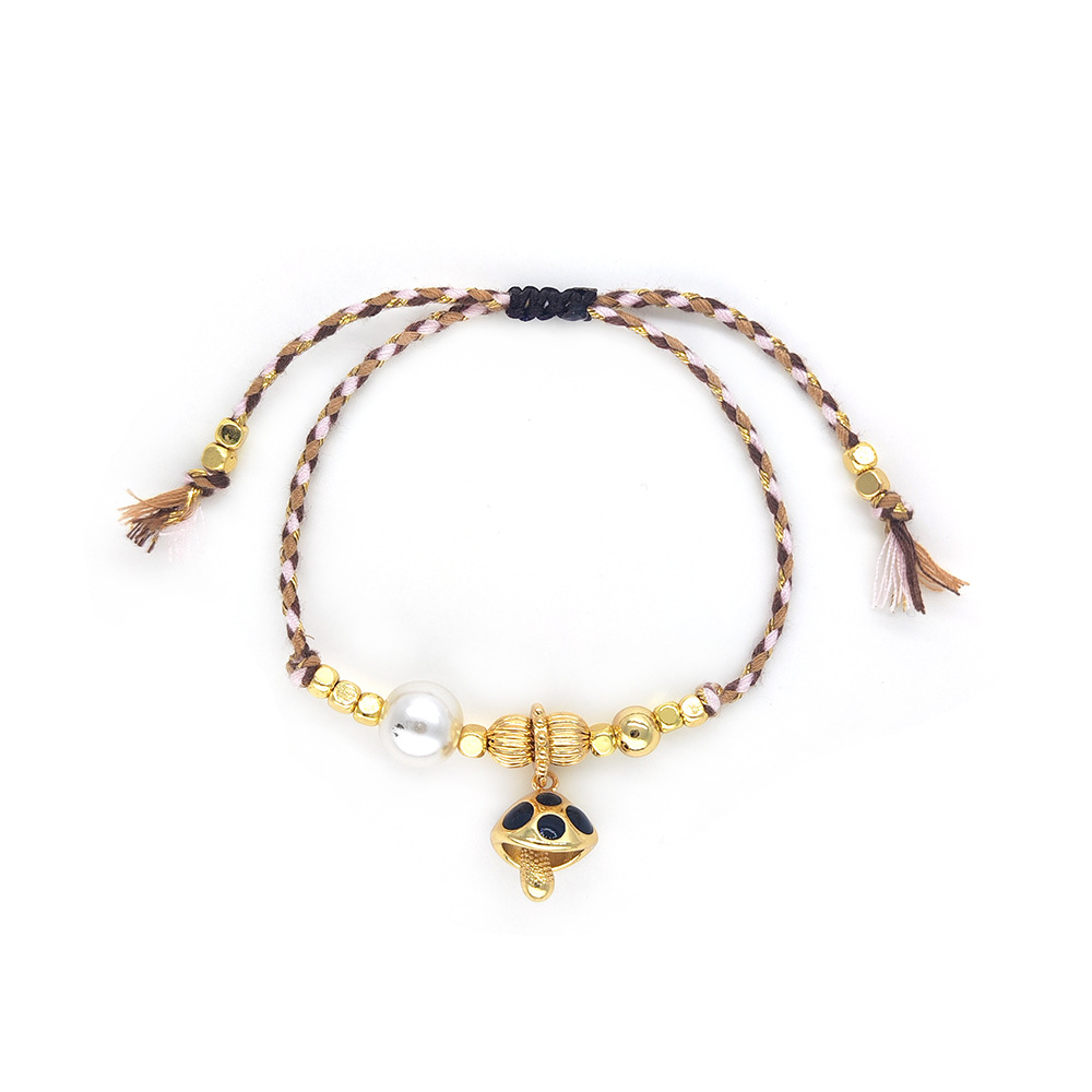 Polyester, Copper Material Casual Mushroom Polyester Copper Knitting 18K Gold Plated Women's Drawstring Bracelets