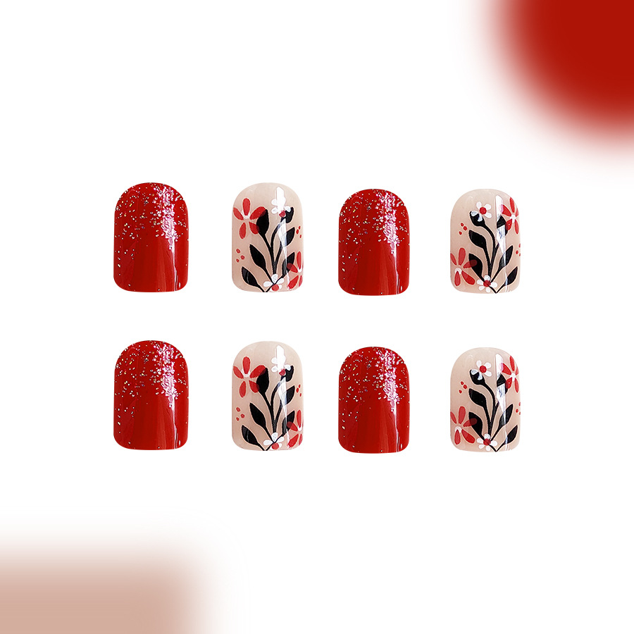 Short bright face square armour Europe and the United States cross-border foreign trade red background gorgeous small flower autumn and winter wear na_voghion.com