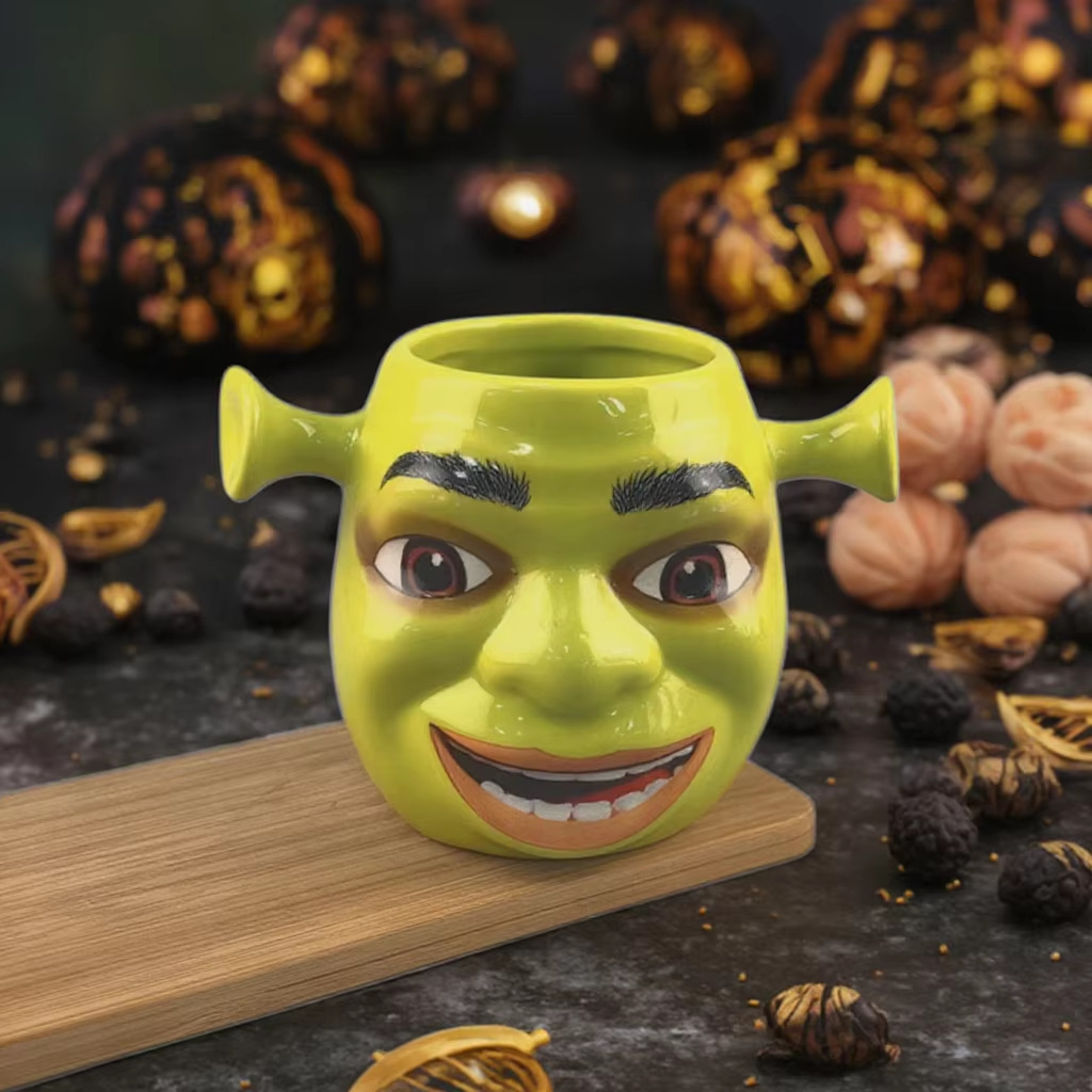Fiesta de baile de Halloween Taza de cerámica Taza Shrek Dibujos animados Máscara de anime Verde Cara completa Adornos de figuras