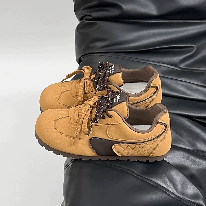 Повседневные дикие ретро нишевые желтые морали обувь женская 2025 новая весна и осень с плоской подошвой гоночные кроссовки