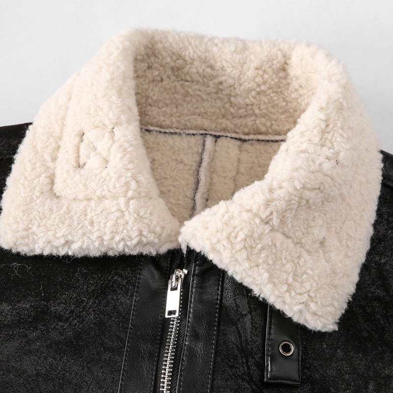 boy Men's Turn-Down Collar Lamb Wool Plus Size Cross-Border Thickened Warm Motorcycle Jacket Retro European And American_voghion.com