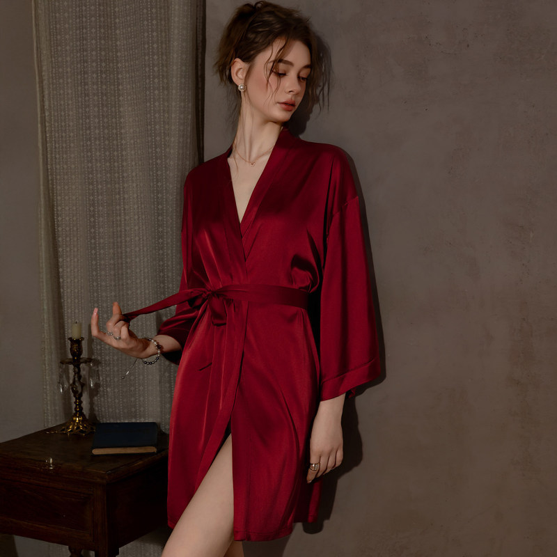 Sexy Silk Bathrobe, High-End Ice Silk Loose-Fitting Versatile Wedding Robe, Home Wear for Women, Spring and Summer Sleepwear, Ice Silk Sexy Silk Bathrobe, High-End Ice Silk Loose-Fitting Versatile Wedding Robe, Home Wear for Women, Spring and Summer Sleepwear, Ice Silk