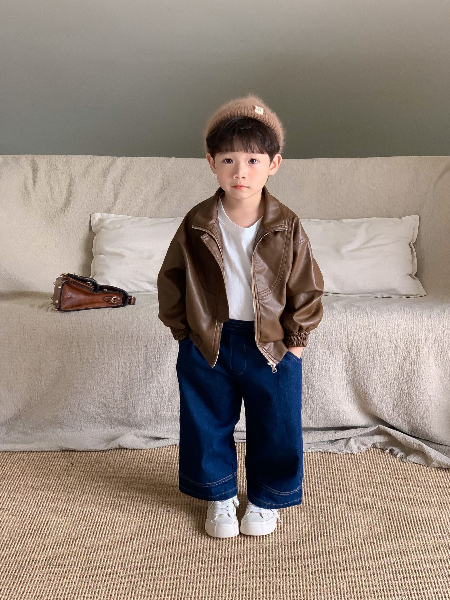 Wheatfield Season Autumn And Winter Korean Children's Clothes Children's Leather Clothes Boys And Girls Unisex Casual Jackets Wallets