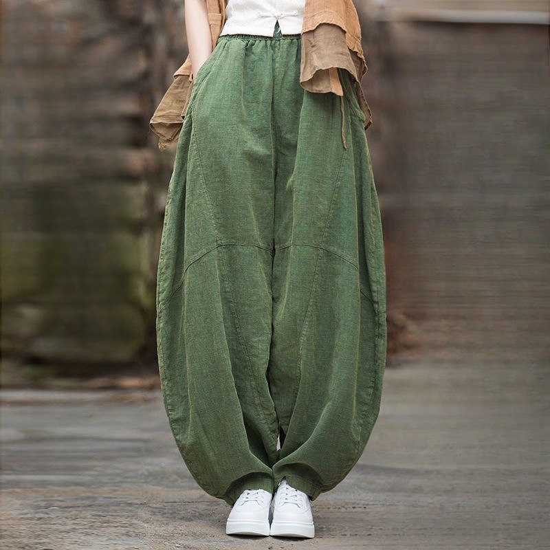 Cotton Retro National Style Early Autumn New Imitation Cotton-Linen Women's Loose Harem Pants Lantern Pants Women's Hong Kong Style Ins
