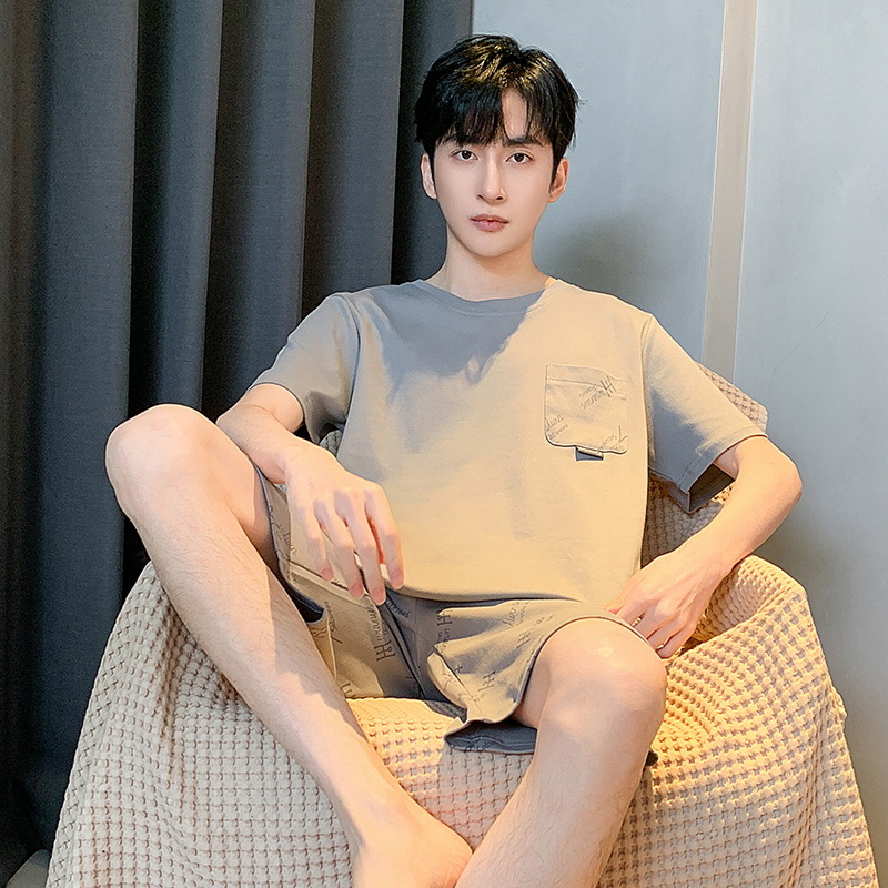 Pijamas de algodón de los hombres de manga corta de verano lindo de dibujos animados hombres jóvenes sueltos 2024 Nuevo traje de homewear de talla grande