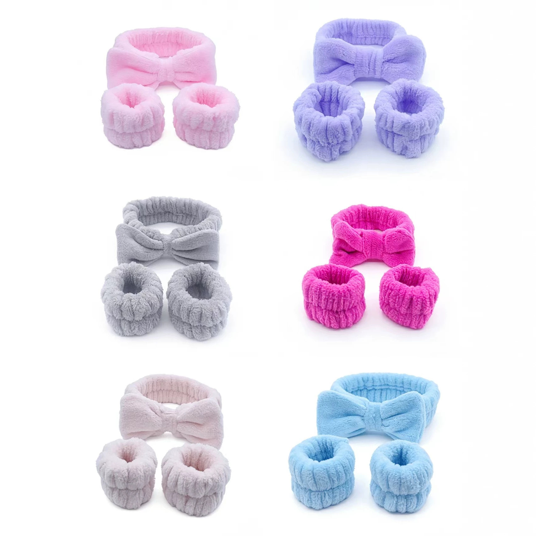 Cross-border coral fleece bow headband, face wash wristband three-piece set, women's washing and skincare anti-wetting tool