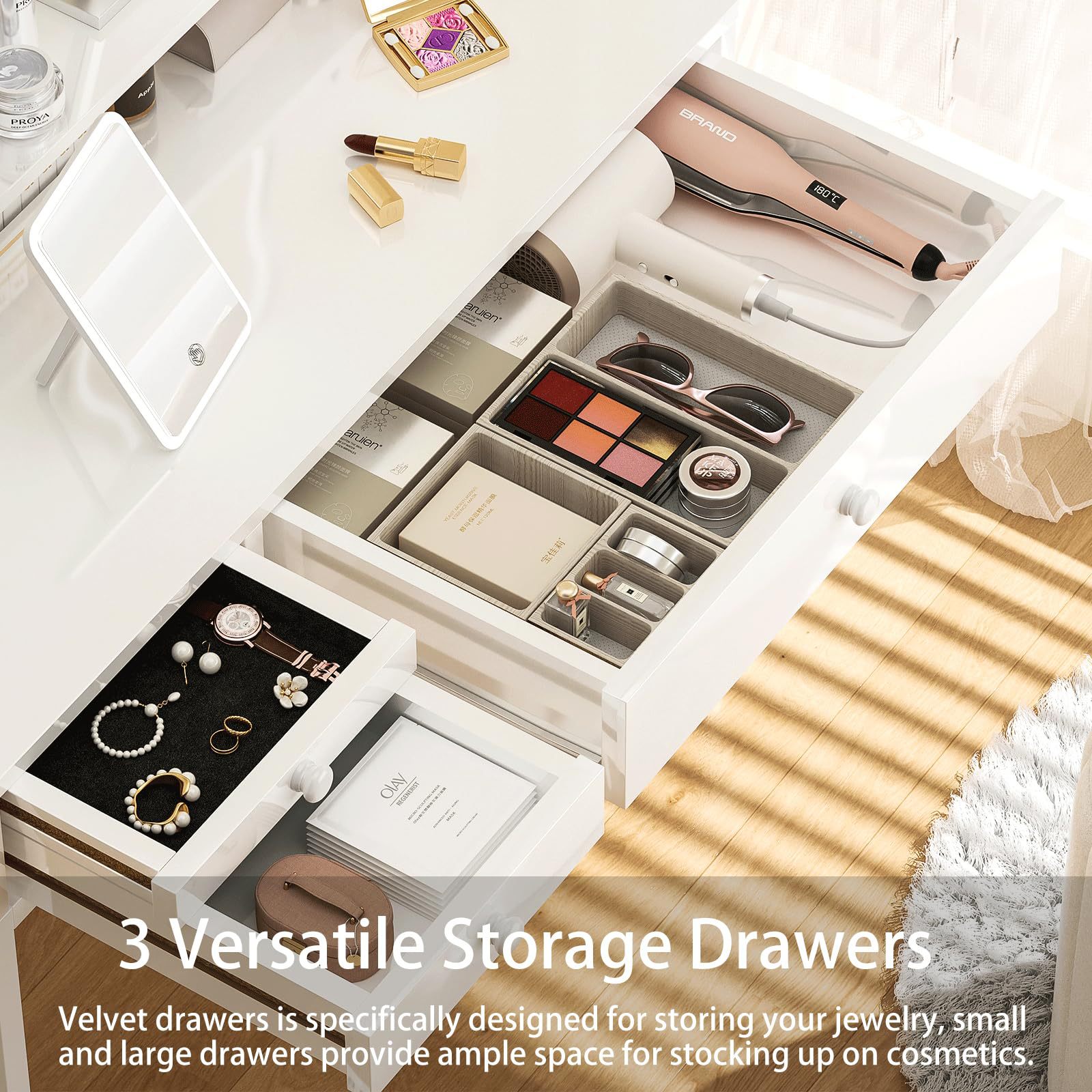 Tocador personalizado de comercio exterior Mesa de maquillaje blanca Dormitorio de niña Apartamento pequeño con cajón Escritorio de maquillaje estilo crema