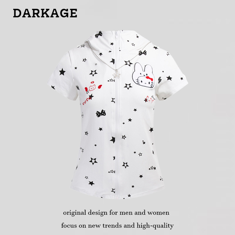 2025 New Original Cute Rabbit Ears Home Style Cute Slim Hooded Short-Sleeved T-Shirt for Women Summer Short Top 2025 New Original Cute Rabbit Ears Home Style Cute Slim Hooded Short-Sleeved T-Shirt for Women Summer Short Top