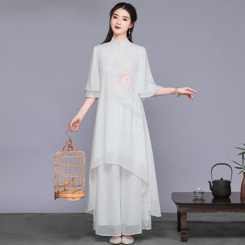 Chinese Style Tang Suit Set, Tea Dress, Artistic Retro Chiffon Dress, Zen Clothing, Meditation Performance Outfit, Ethereal Chinese Style Tang Suit Set, Tea Dress, Artistic Retro Chiffon Dress, Zen Clothing, Meditation Performance Outfit, Ethereal